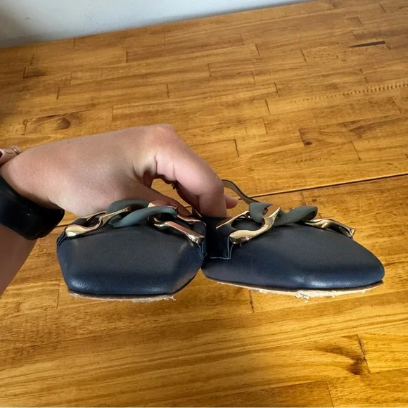 LK Bennett Navy Slingback Flats with Chain Detail - Picture 7 of 8